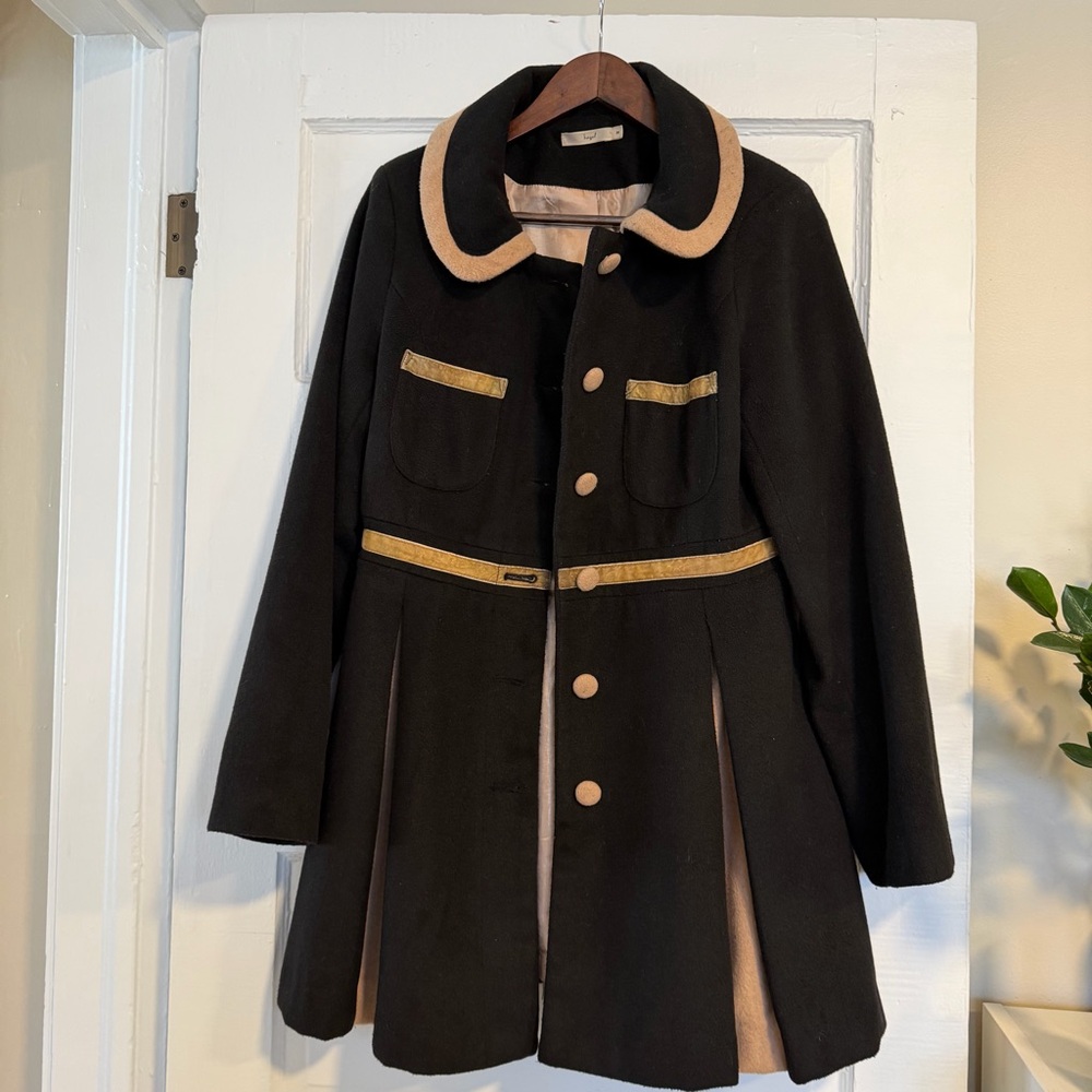 Hazel (Anthropologie) | Black and Tan Pea Coat